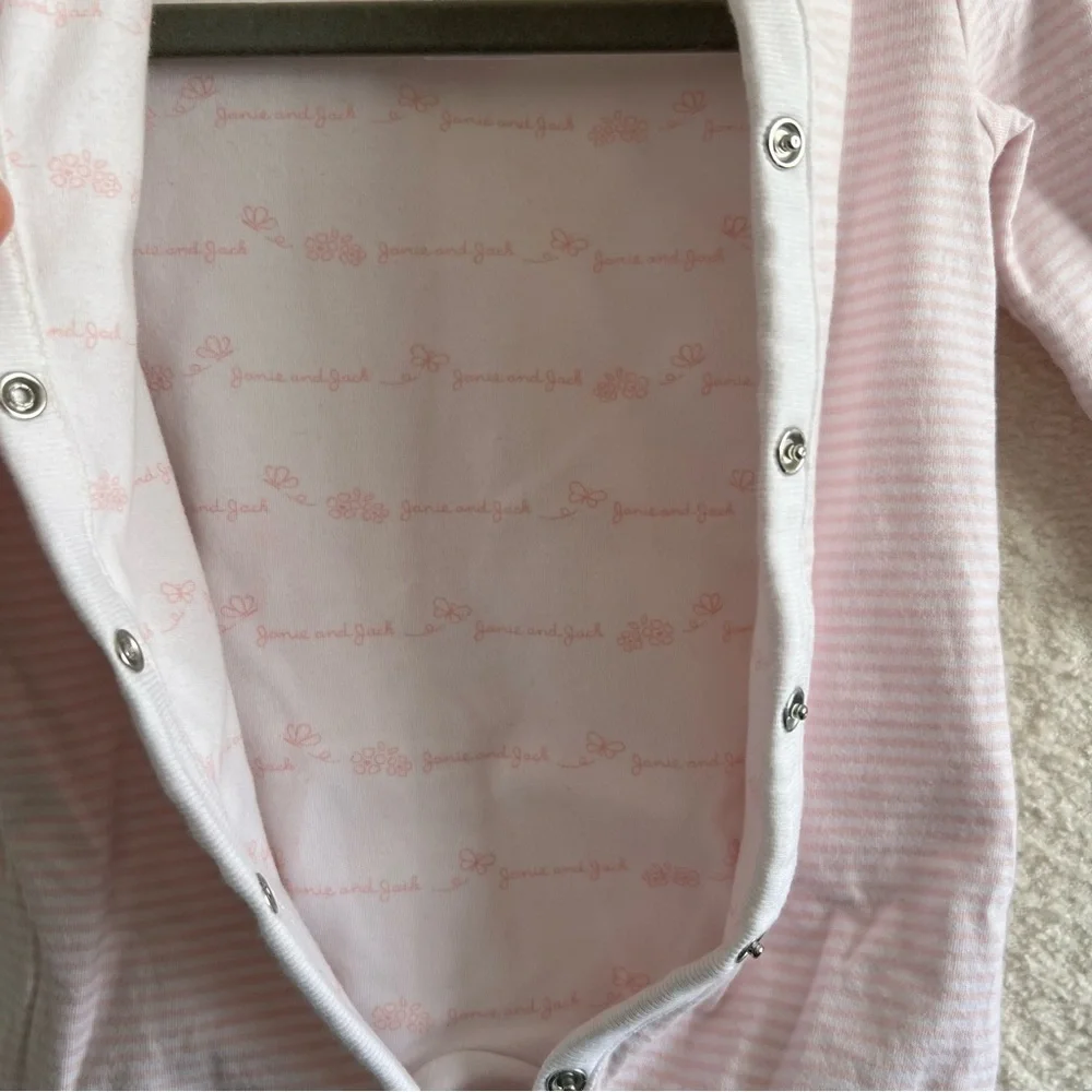 Janie And Jack Baby Pink White Stripe One Piece‎ Snap Pajamas Size 3-6 Months